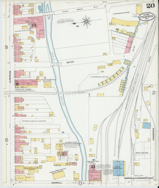 Frederick, Maryland - 1904 - Sanborn Fire Insurance Map, Sheet #0020 - Historic Sanborn Fire Insurance Map Print, Frederick Maryland 1904 0020 vintage old map wall art