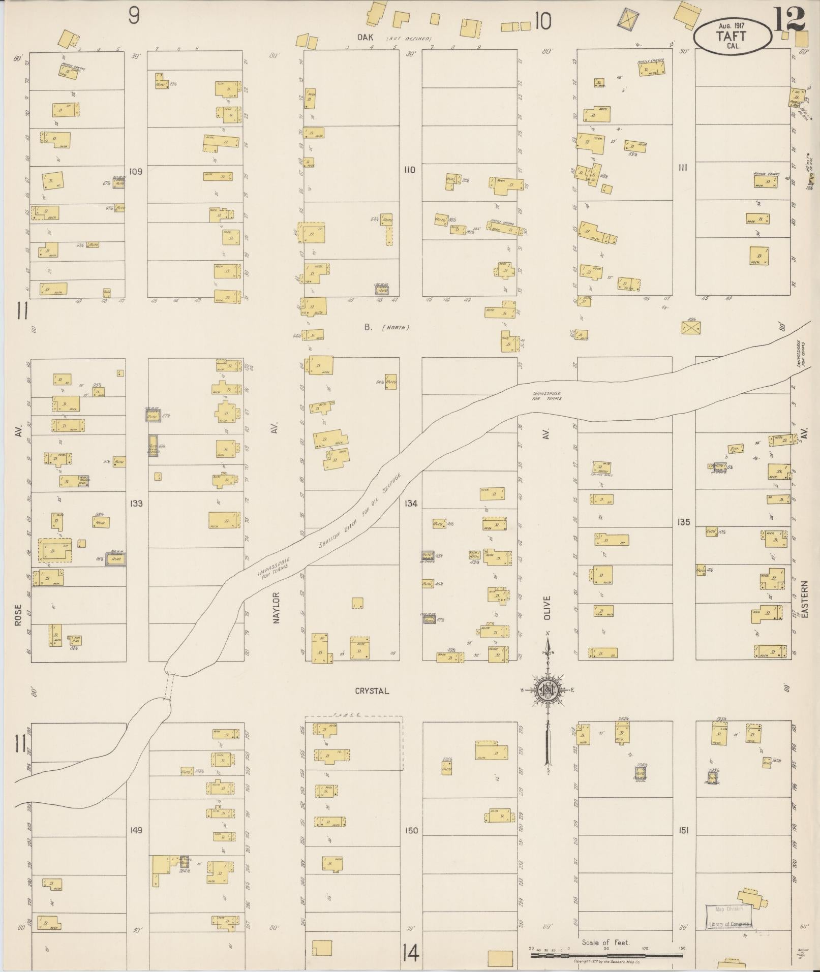 Sanborn Fire Insurance Map from Taft, Kern County, California (1917), Sheet #0012 - Complete Map Set gallery image, historic Sanborn map, vintage wall art, California California