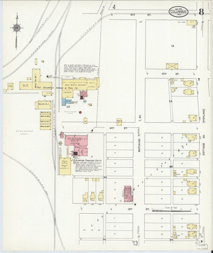 Sanborn Fire Insurance Map from Columbus, Bartholomew County, Indiana (1912), Sheet #0008 - Historic Sanborn Fire Insurance Map Print, vintage old map wall art, antique decor, genealogy gift, Indiana Indiana map