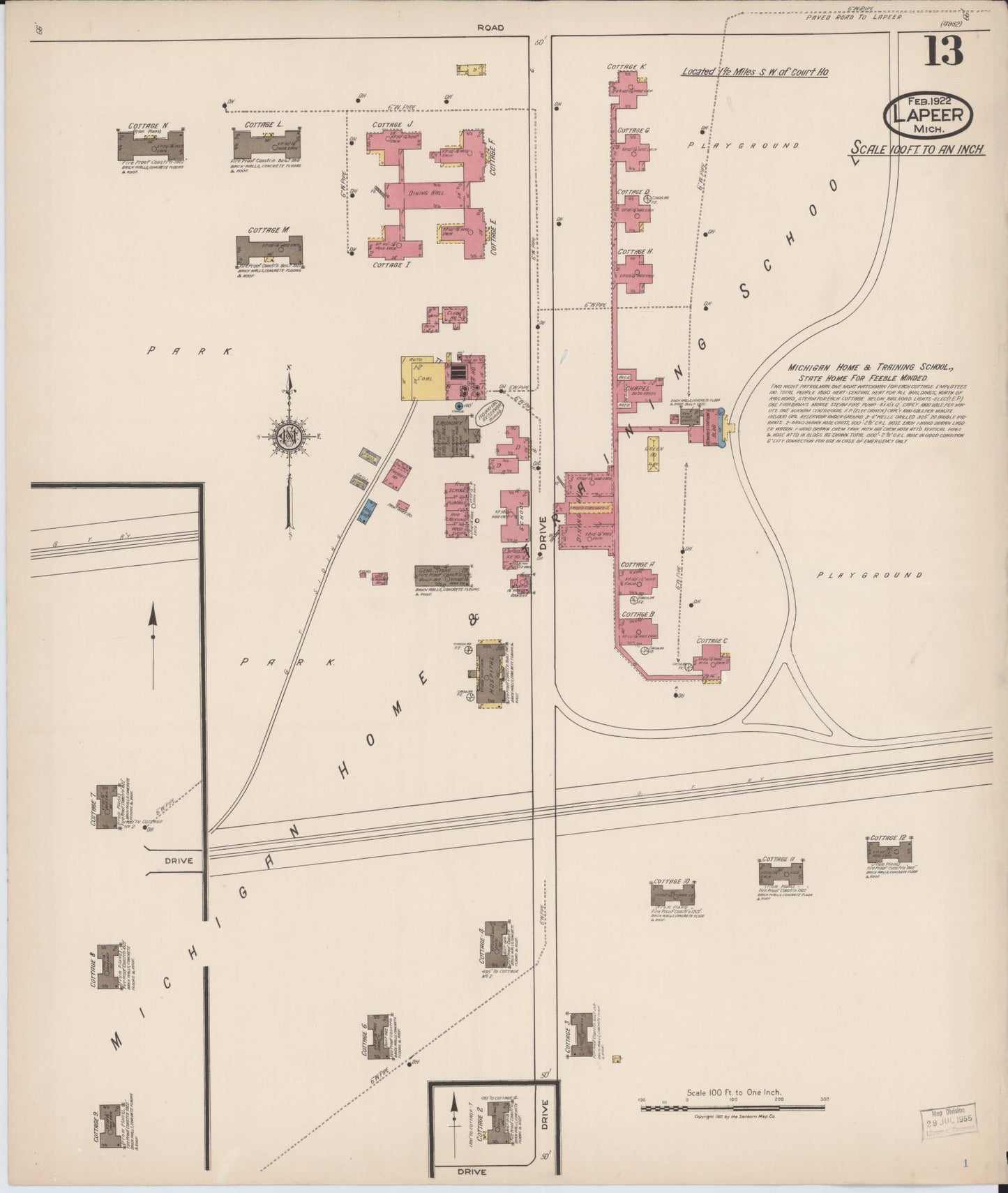 Sanborn Fire Insurance Map from Lapeer, Lapeer County, Michigan (1922), Sheet #0013 - Complete Map Set gallery image, historic Sanborn map, vintage wall art, Michigan Michigan