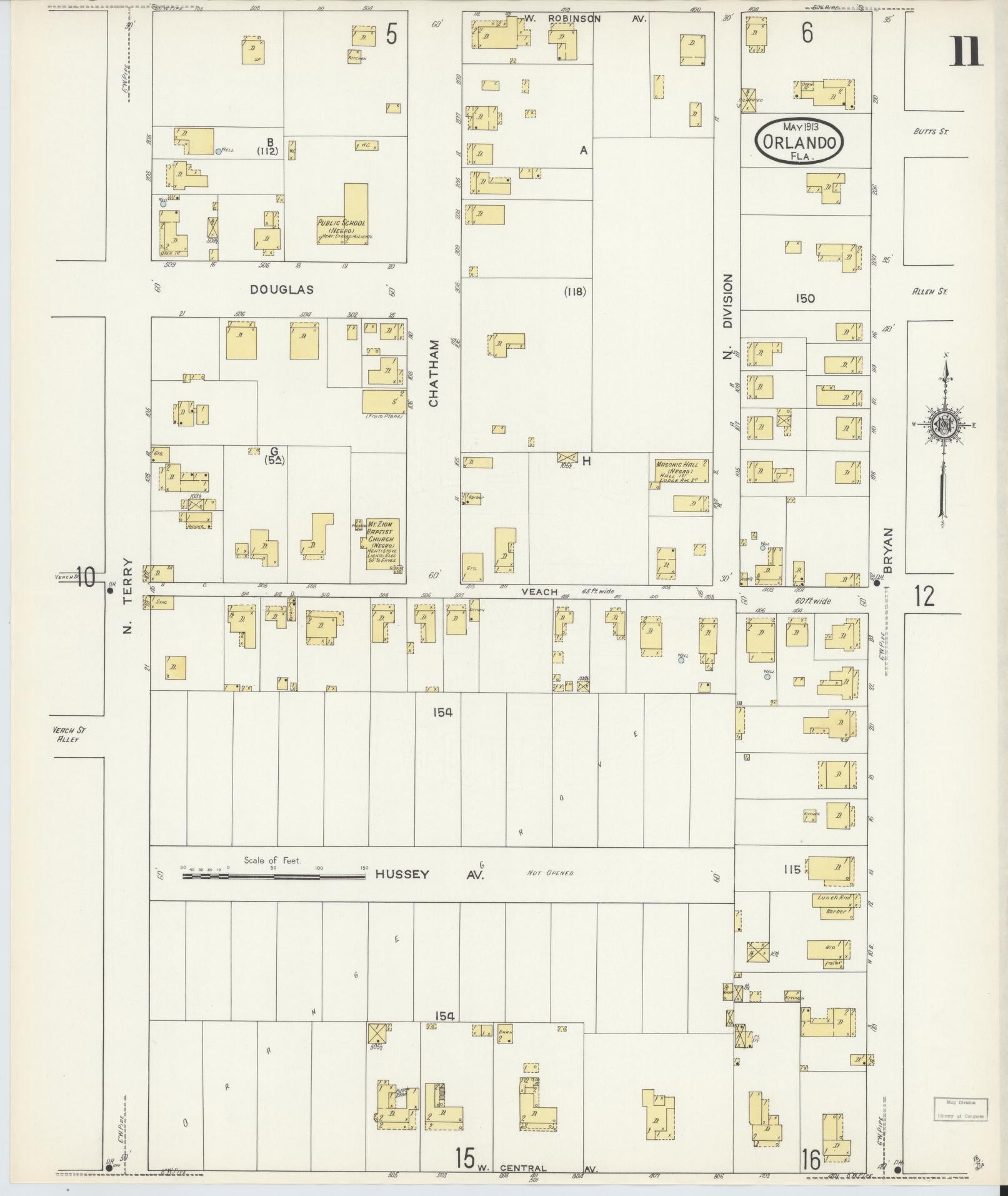 Sanborn Fire Insurance Map from Orlando, Orange County, Florida (1913), Sheet #0011 - Complete Map Set gallery image, historic Sanborn map, vintage wall art, Florida Florida