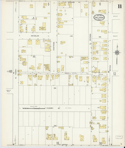 Sanborn Fire Insurance Map from Orlando, Orange County, Florida (1913), Sheet #0011 - Complete Map Set gallery image, historic Sanborn map, vintage wall art, Florida Florida