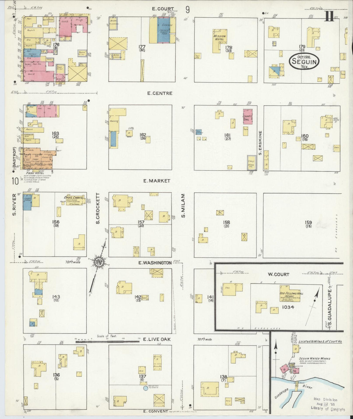Sanborn Fire Insurance Map from Seguin, Guadalupe County, Texas (1916), Sheet #0011 - Complete Map Set gallery image, historic Sanborn map, vintage wall art, Texas Texas