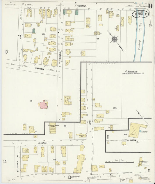 Sanborn Fire Insurance Map from Ellenville, Ulster County, New York (1910), Sheet #0011 - Historic Sanborn Fire Insurance Map Print, vintage old map wall art, antique decor, genealogy gift, New York New York map