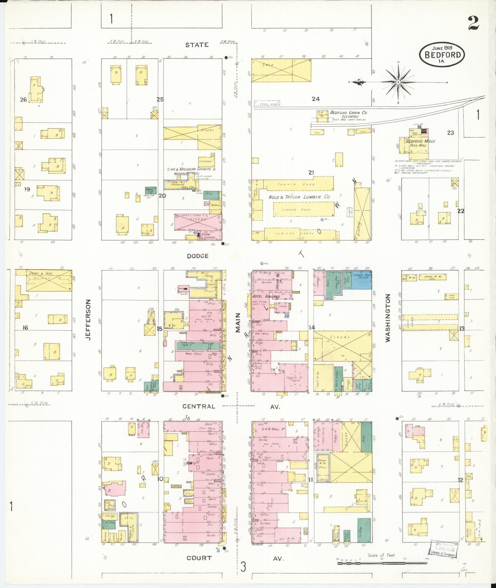 Sanborn Fire Insurance Map from Bedford, Taylor County, Iowa (1909), Sheet #0002 - Historic Sanborn Fire Insurance Map Print, vintage old map wall art