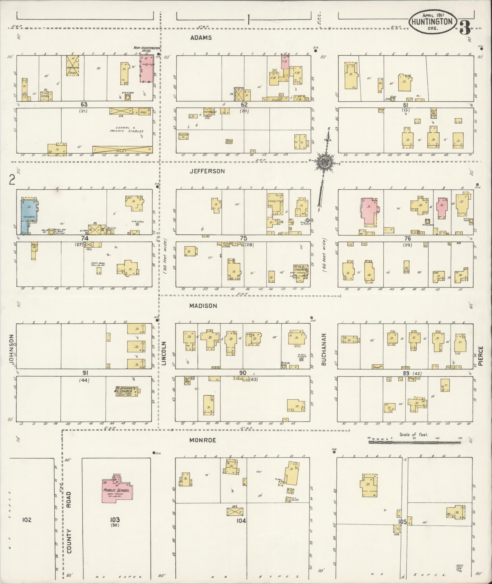 Sanborn Fire Insurance Map from Huntington, Baker County, Oregon (1911), Sheet #0003 - Complete Map Set gallery image, historic Sanborn map, vintage wall art, Oregon Oregon