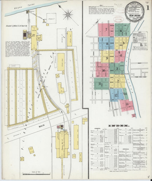 Sanborn Fire Insurance Map from New Iberia, Iberia Parish, Louisiana (1899), Sheet #0001 - Historic Sanborn Fire Insurance Map Print, vintage old map wall art, antique decor, genealogy gift, Louisiana Louisiana map