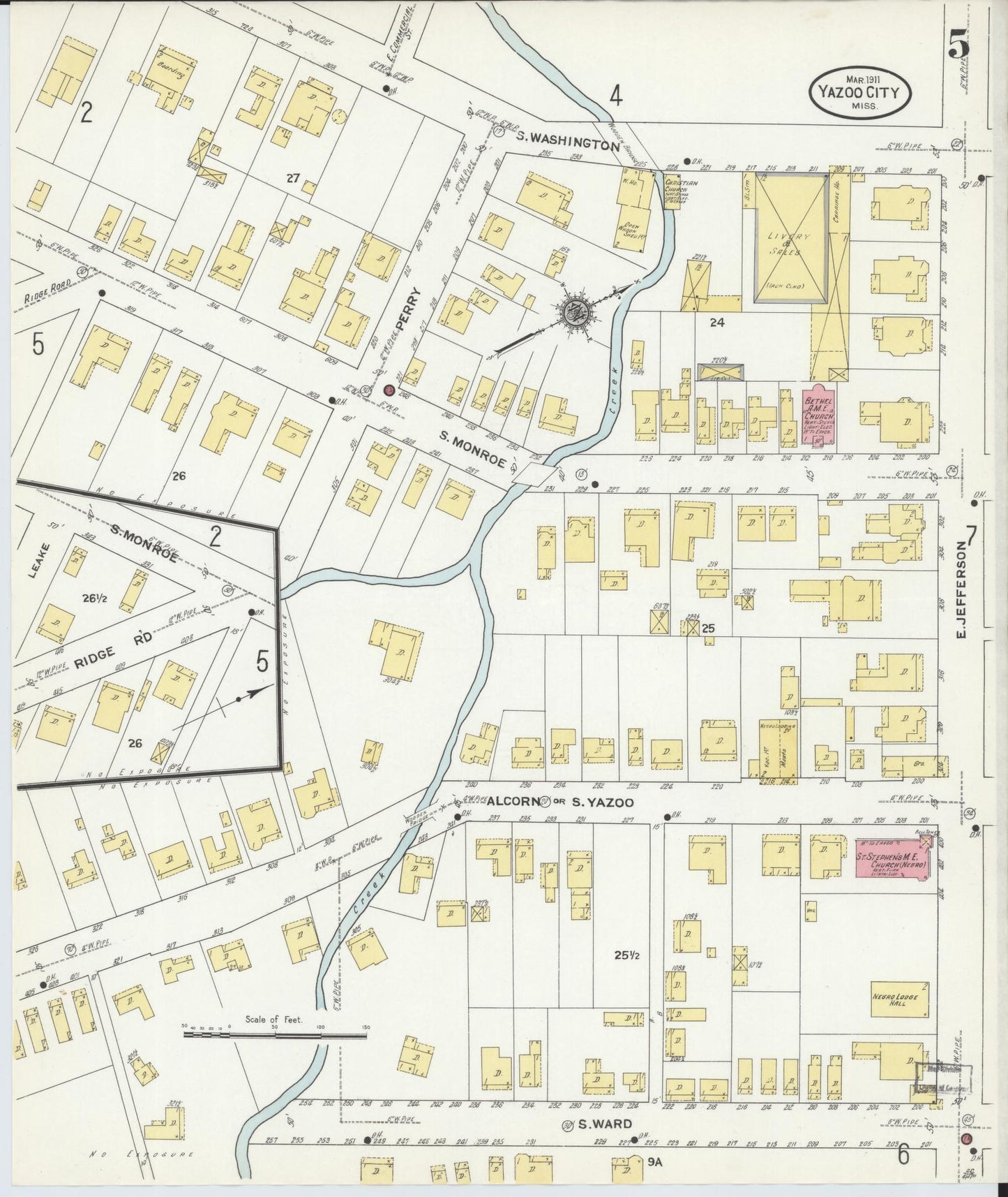 Sanborn Fire Insurance Map from Yazoo City, Yazoo County, Mississippi (1911), Sheet #0005 - Historic Sanborn Fire Insurance Map Print, vintage old map wall art, antique decor, genealogy gift, Mississippi Mississippi map