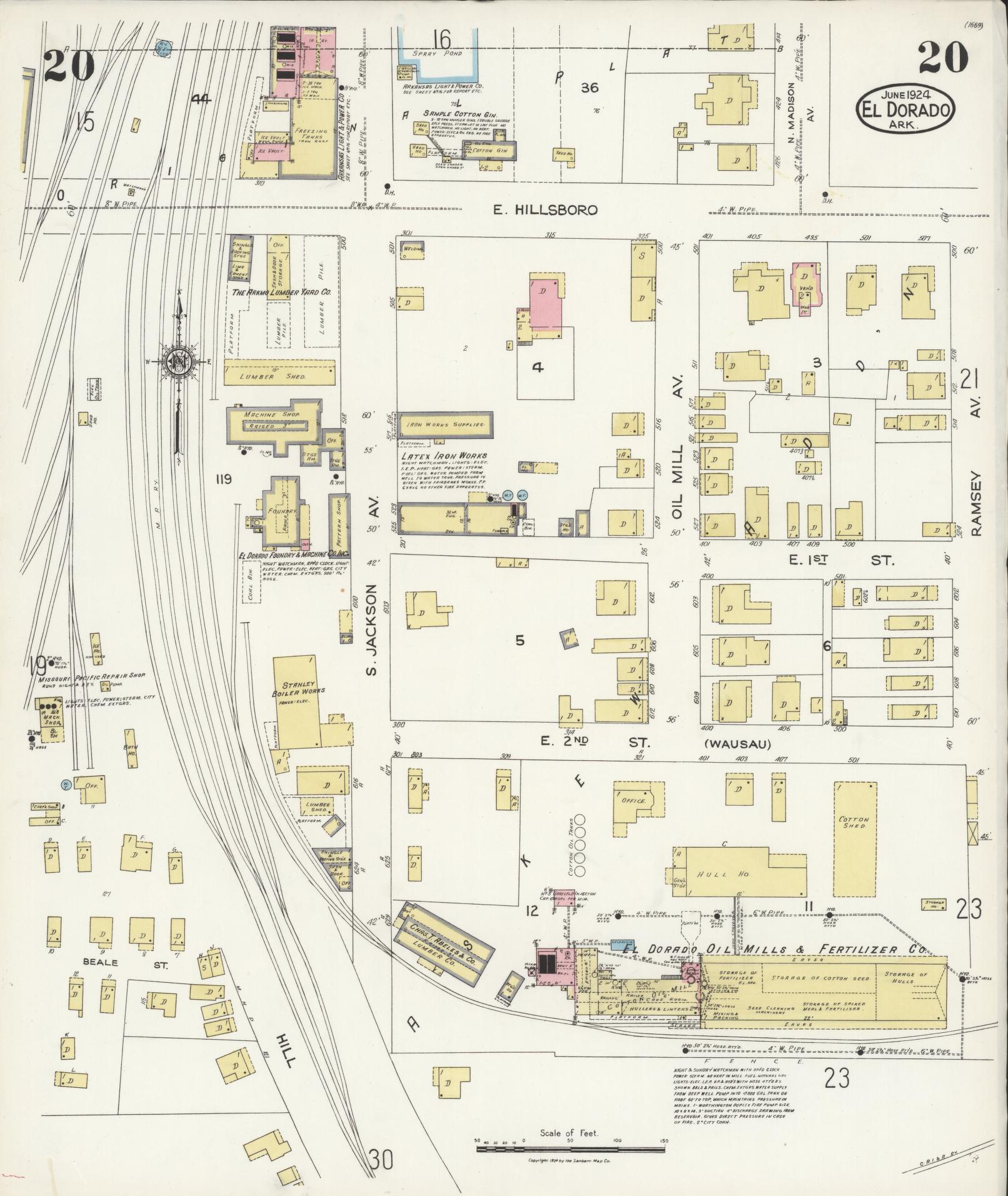 Sanborn Fire Insurance Map from El Dorado, Union County, Arkansas (1924), Sheet #0020 - Complete Map Set gallery image, historic Sanborn map, vintage wall art, Arkansas Arkansas