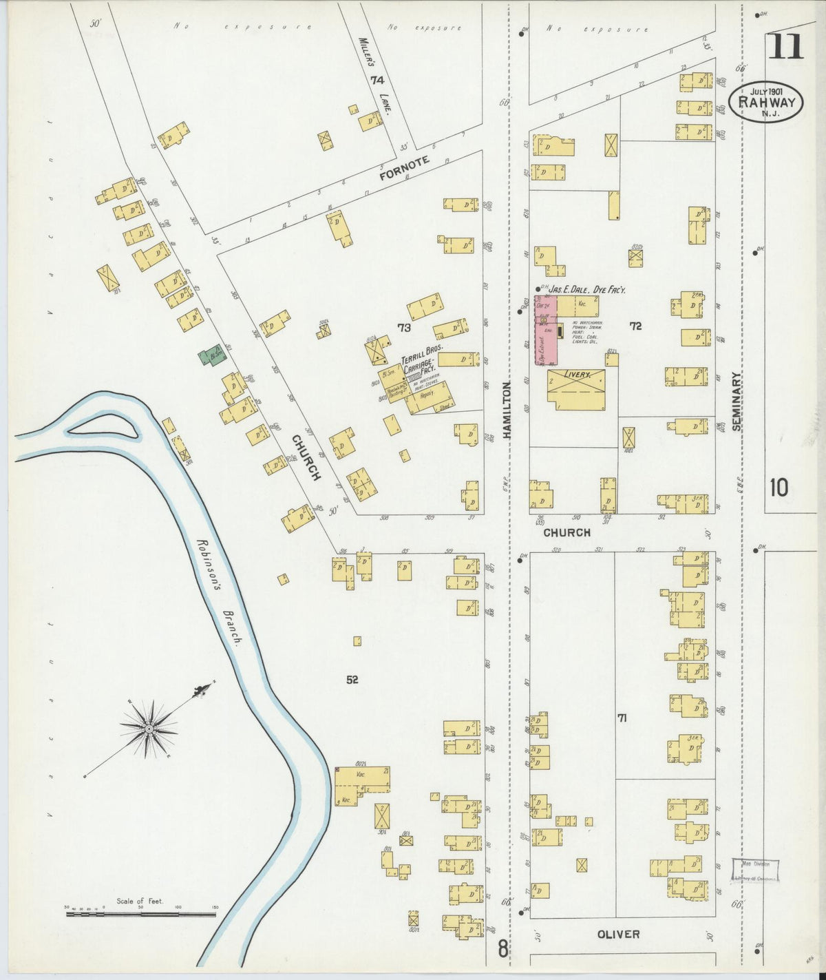Sanborn Fire Insurance Map from Rahway, Union County, New Jersey (1901), Sheet #0011 - Historic Sanborn Fire Insurance Map Print, vintage old map wall art, antique decor, genealogy gift, New Jersey New Jersey map