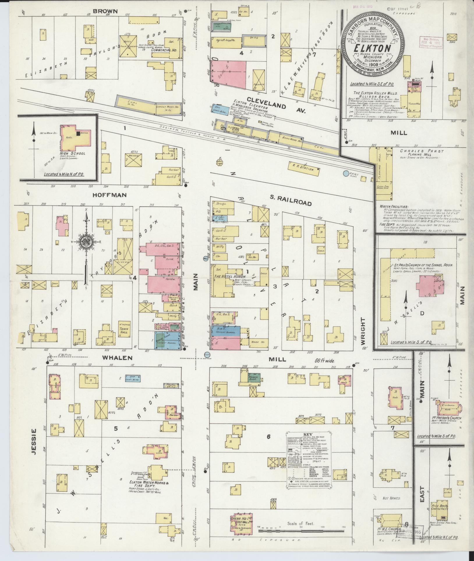 Sanborn Fire Insurance Map from Elkton, Huron County, Michigan (1909), Sheet #0001 - Historic Sanborn Fire Insurance Map Print, vintage old map wall art, antique decor, genealogy gift, Michigan Michigan map