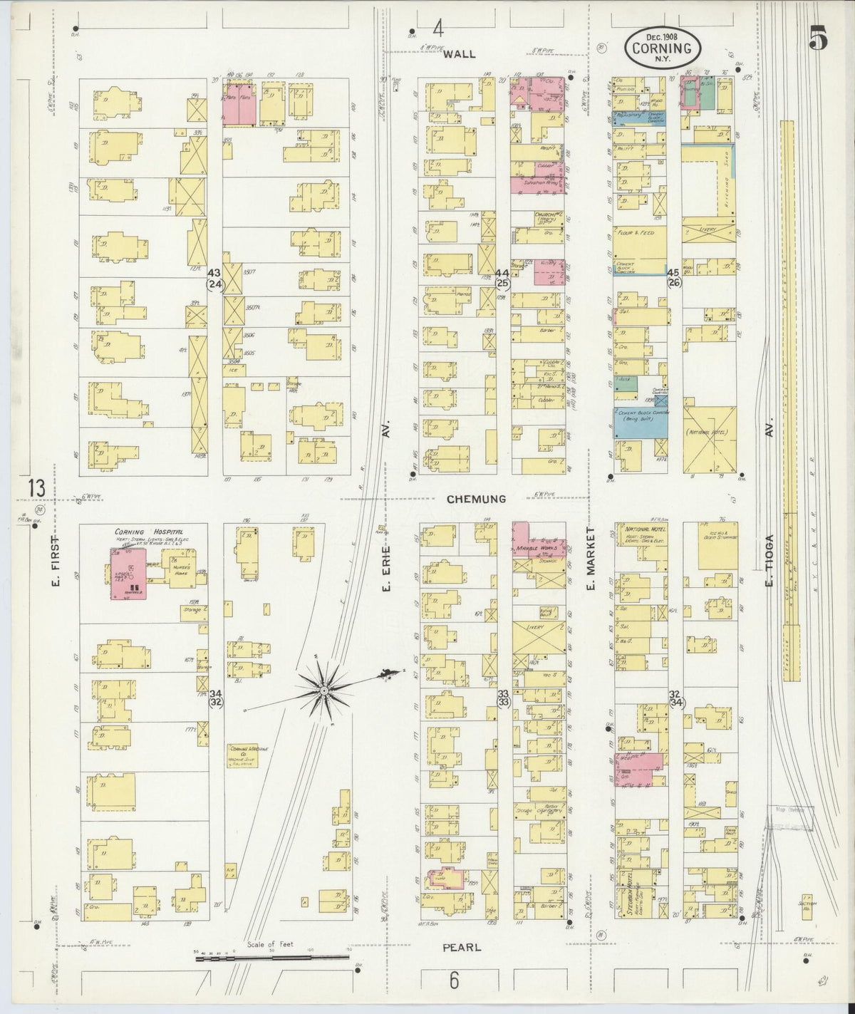 Sanborn Fire Insurance Map from Corning, Steuben County, New York (1908), Sheet #0005 - Complete Map Set gallery image, historic Sanborn map, vintage wall art, New York New York