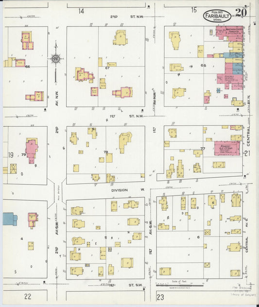 Sanborn Fire Insurance Map from Faribault, Rice County, Minnesota (1921), Sheet #0020 - Historic Sanborn Fire Insurance Map Print, vintage old map wall art, antique decor, genealogy gift, Minnesota Minnesota map