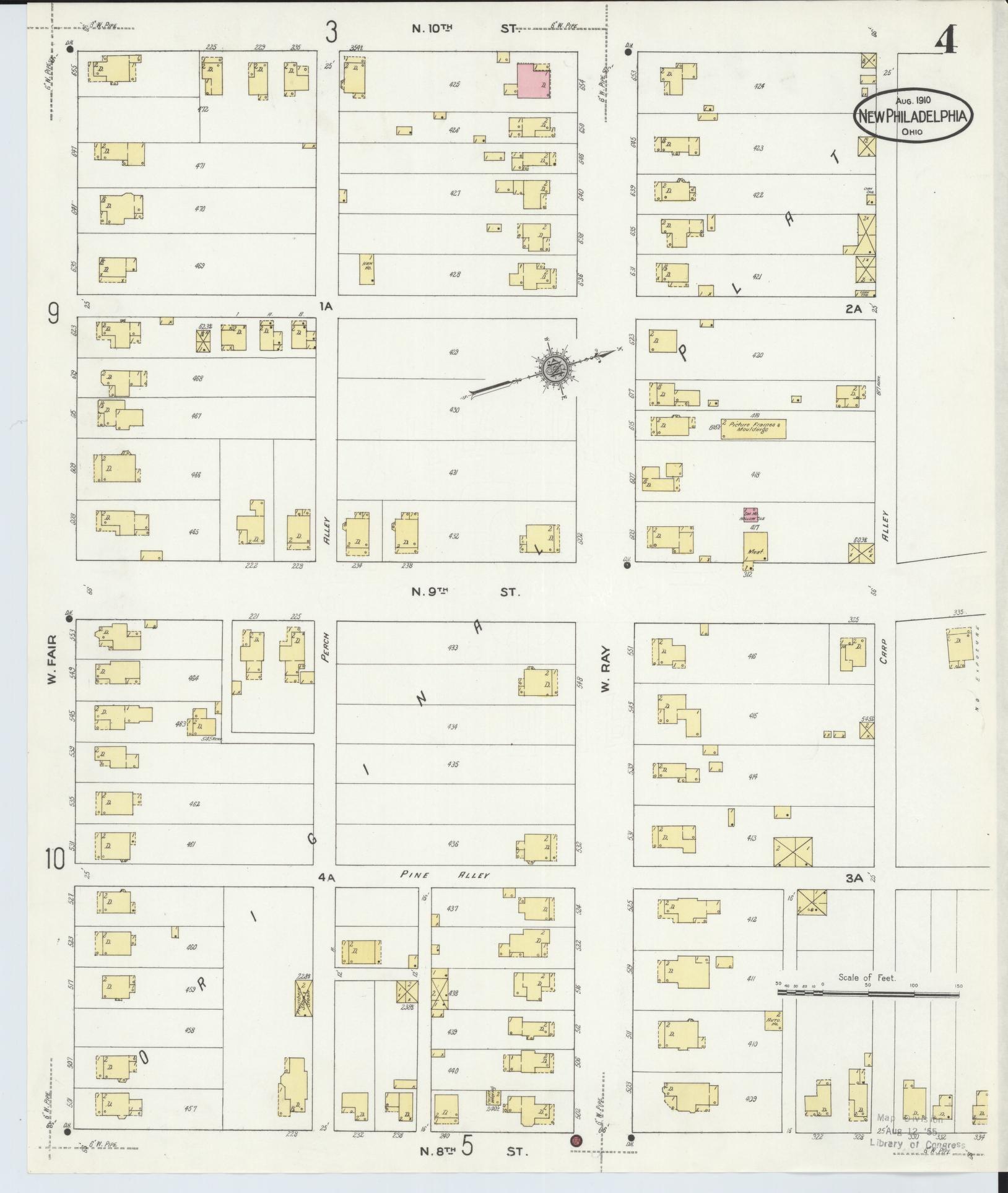 Sanborn Fire Insurance Map from New Philadelphia, Tuscarawas County, Ohio (1910), Sheet #0004 - Historic Sanborn Fire Insurance Map Print, vintage old map wall art, antique decor, genealogy gift, Ohio Ohio map
