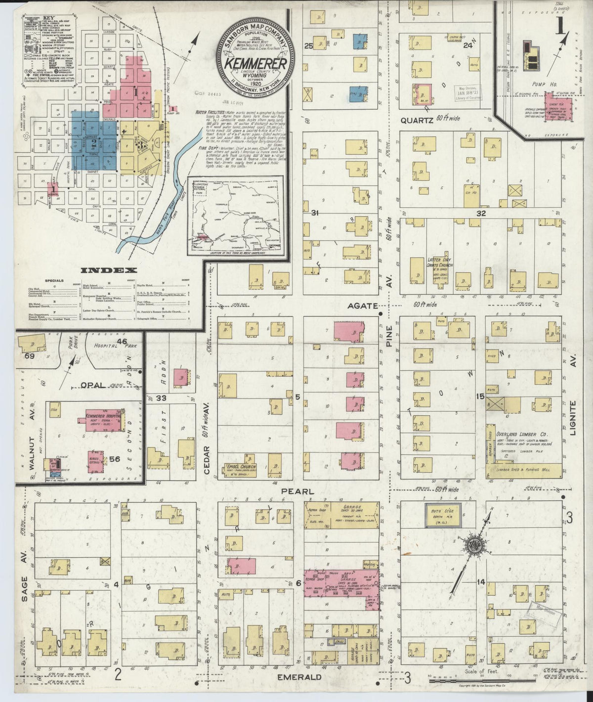 Sanborn Fire Insurance Map from Kemmerer, Lincoln County, Wyoming (1920), Sheet #0001 - Complete Map Set gallery image, historic Sanborn map, vintage wall art, Wyoming Wyoming
