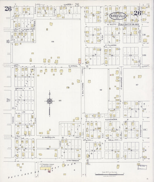 Sanborn Fire Insurance Map from Kirksville, Adair County, Missouri (1925), Sheet #0026 - Historic Sanborn Fire Insurance Map Print, vintage old map wall art, antique decor, genealogy gift, Missouri Missouri map
