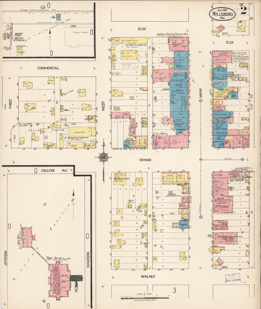 Sanborn Fire Insurance Map from Hillsboro, Marion County, Kansas (1922), Sheet #0002 - Historic Sanborn Fire Insurance Map Print, vintage old map wall art, antique decor, genealogy gift, Kansas Kansas map