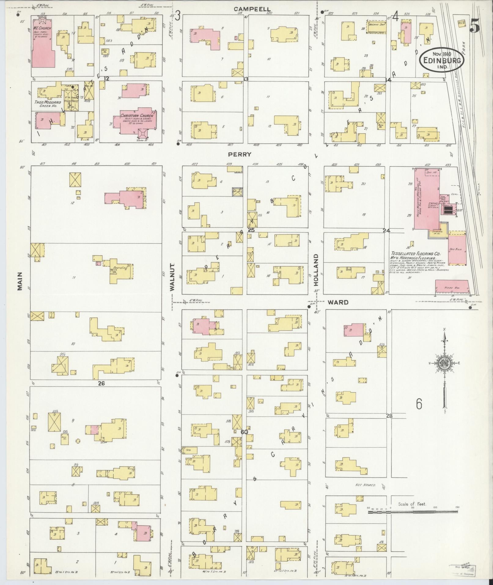 Sanborn Fire Insurance Map from Edinburg, Johnson And Bartholomew Counties, Indiana (1910), Sheet #0005 - Historic Sanborn Fire Insurance Map Print, vintage old map wall art, antique decor, genealogy gift, Indiana Indiana map