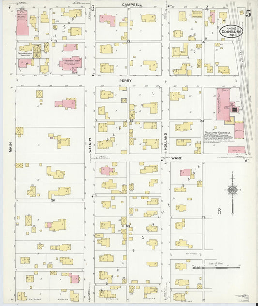 Sanborn Fire Insurance Map from Edinburg, Johnson And Bartholomew Counties, Indiana (1910), Sheet #0005 - Historic Sanborn Fire Insurance Map Print, vintage old map wall art, antique decor, genealogy gift, Indiana Indiana map