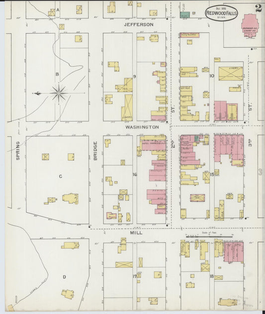 Sanborn Fire Insurance Map from Redwood Falls, Redwood County, Minnesota (1893), Sheet #0002 - Historic Sanborn Fire Insurance Map Print, vintage old map wall art, antique decor, genealogy gift, Minnesota Minnesota map