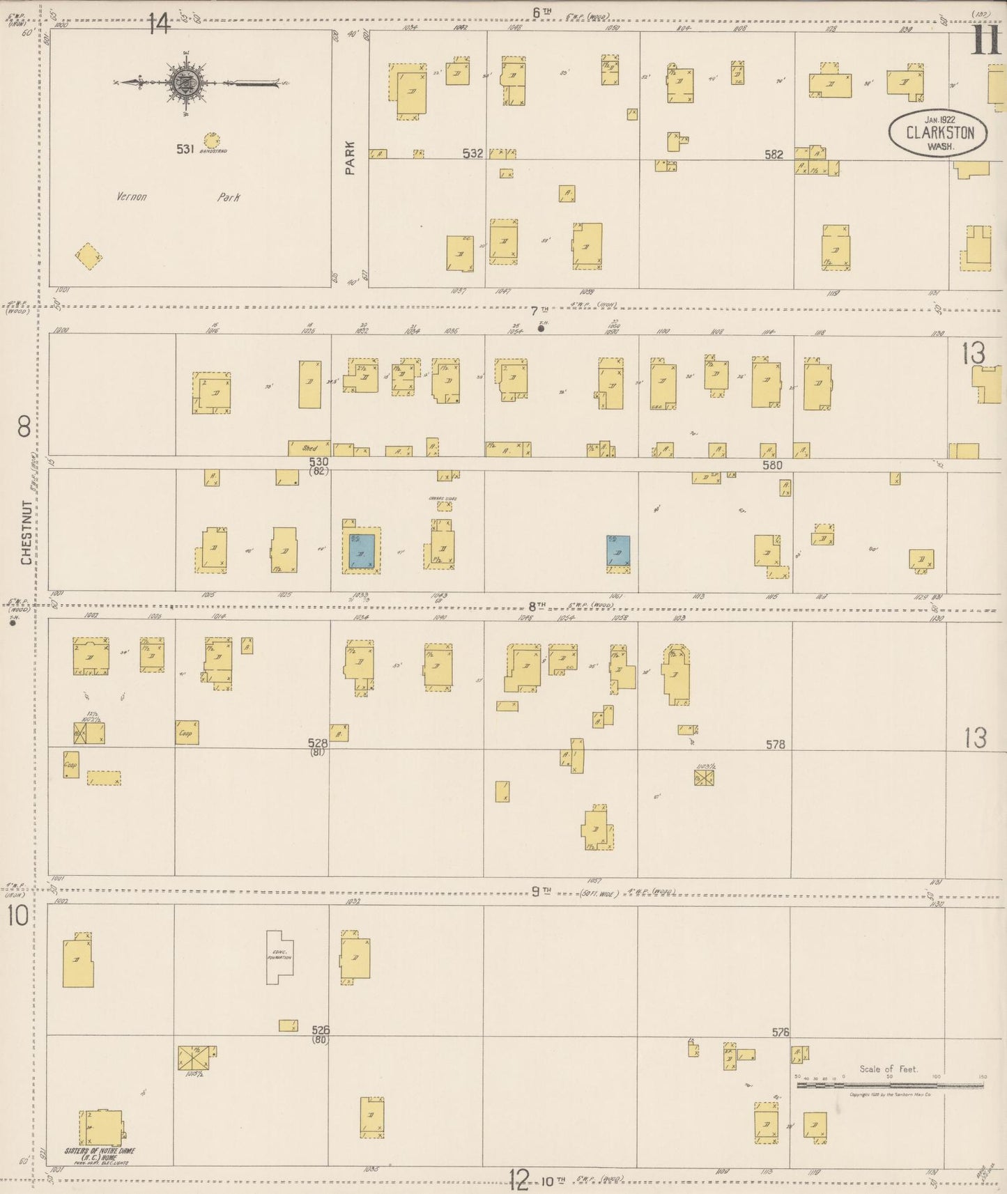 Sanborn Fire Insurance Map from Clarkston, Asotin County, Washington (1922), Sheet #0011 - Complete Map Set gallery image, historic Sanborn map, vintage wall art, Washington Washington