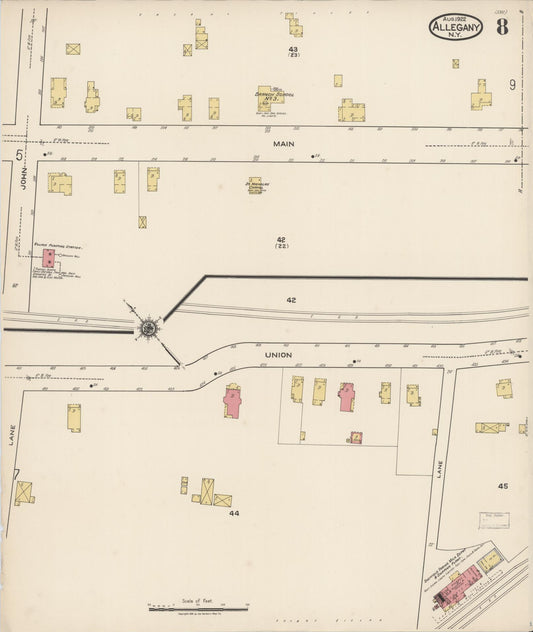 Sanborn Fire Insurance Map from Allegany, Cattaraugus County, New York (1922), Sheet #0008 - Historic Sanborn Fire Insurance Map Print, vintage old map wall art, antique decor, genealogy gift, New York New York map
