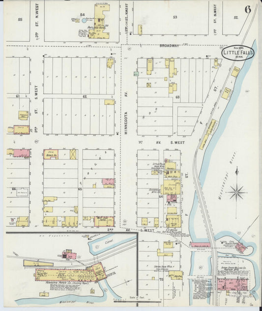 Sanborn Fire Insurance Map from Little Falls, Morrison County, Minnesota (1895), Sheet #0006 - Historic Sanborn Fire Insurance Map Print, vintage old map wall art, antique decor, genealogy gift, Minnesota Minnesota map