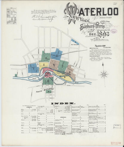 Sanborn Fire Insurance Map from Waterloo, Seneca County, New York (1893), Sheet #0001 - Complete Map Set gallery image, historic Sanborn map, vintage wall art, New York New York