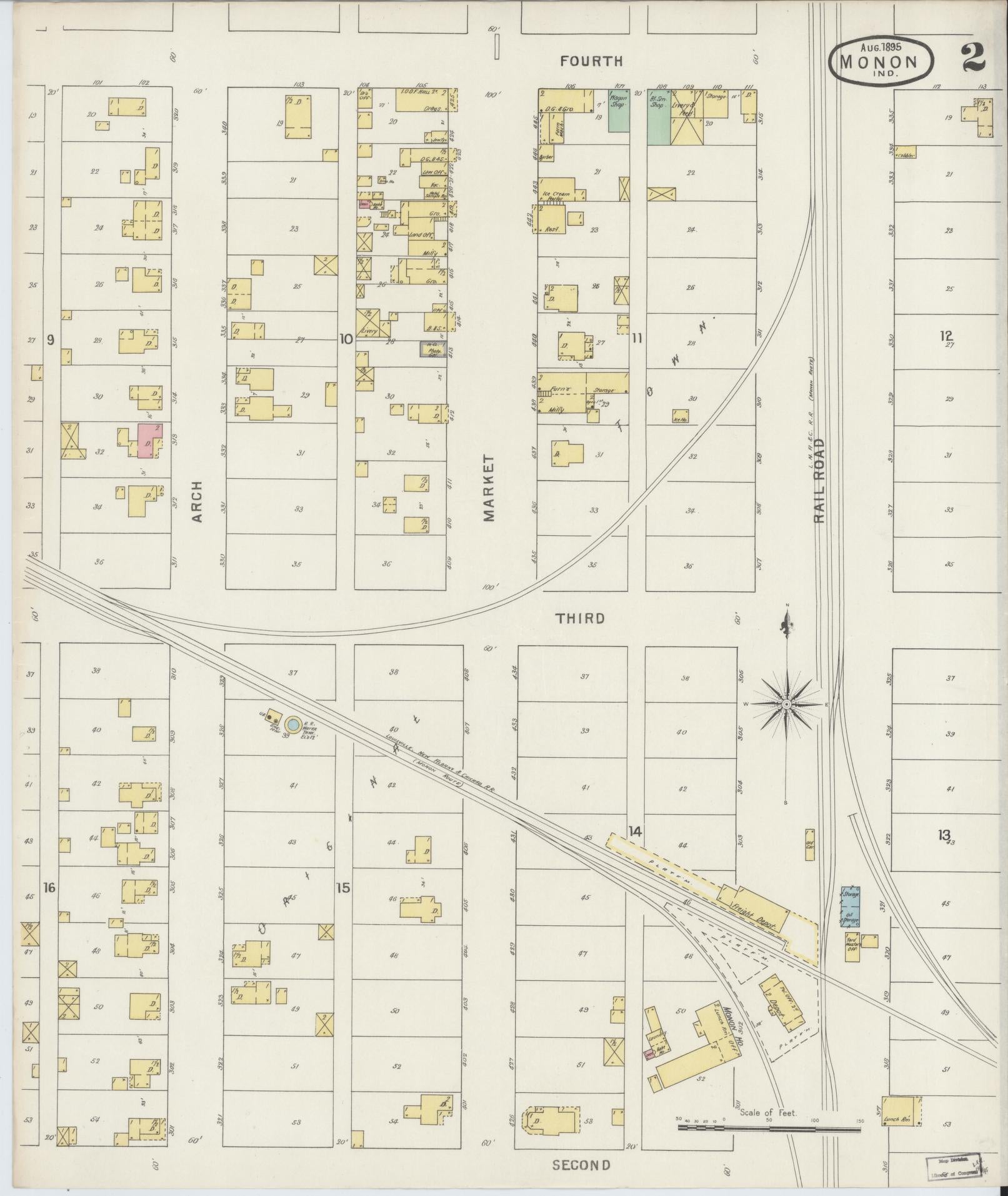 Sanborn Fire Insurance Map from Monon, White County, Indiana (1895), Sheet #0002 - Complete Map Set gallery image, historic Sanborn map, vintage wall art, Indiana Indiana
