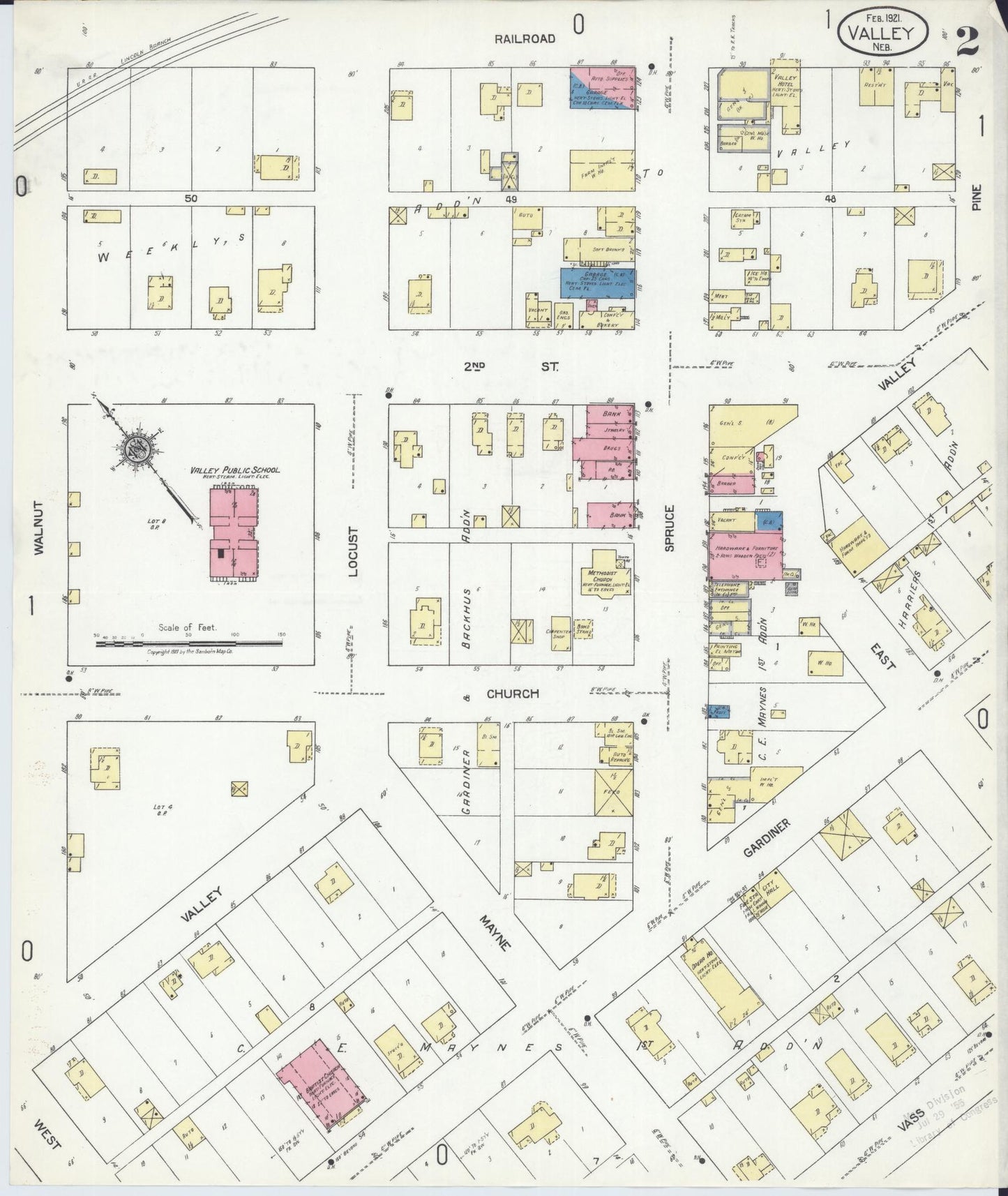 Sanborn Fire Insurance Map from Valley, Douglas County, Nebraska (1921), Sheet #0002 - Historic Sanborn Fire Insurance Map Print, vintage old map wall art, antique decor, genealogy gift, Nebraska Nebraska map