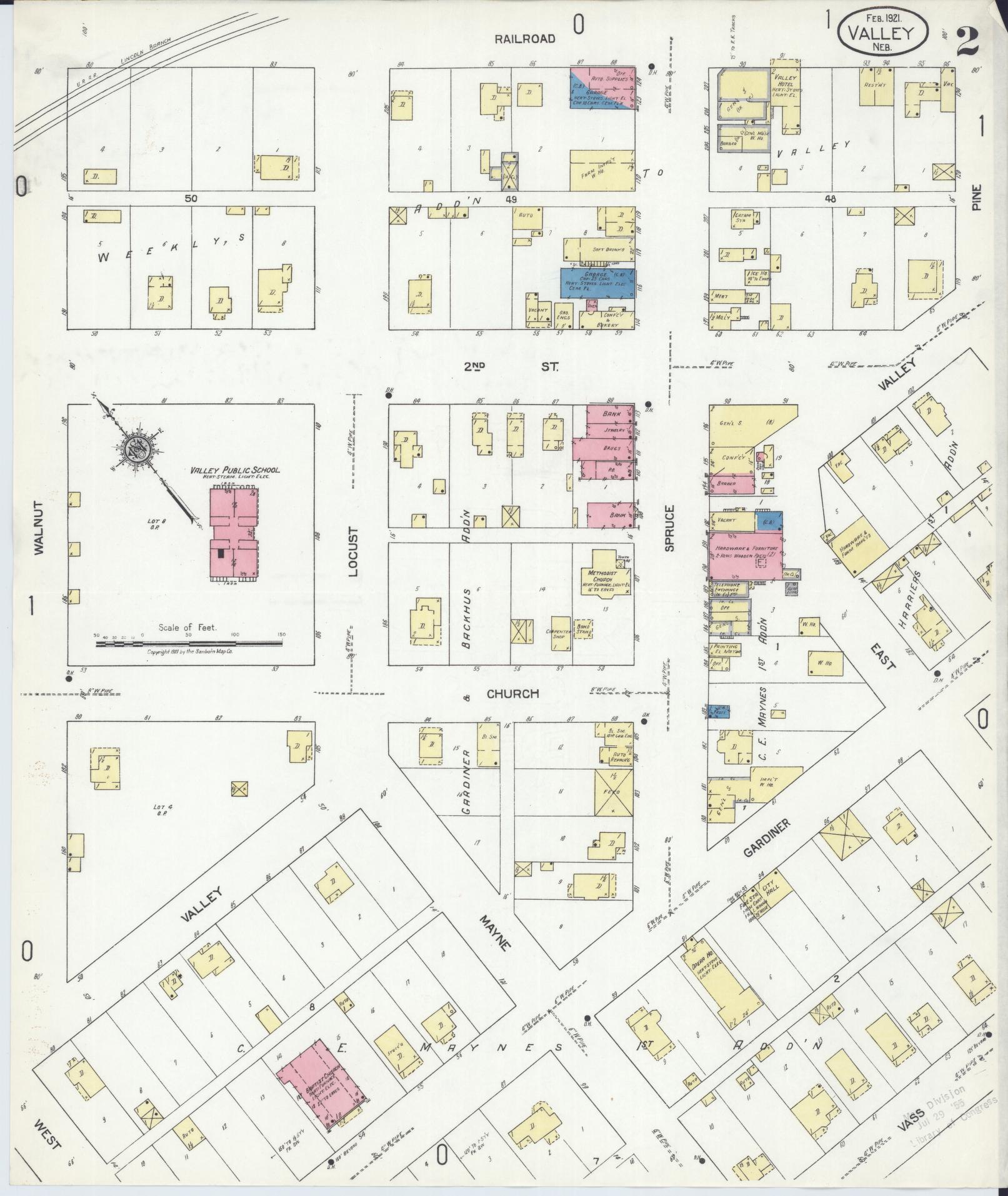 Sanborn Fire Insurance Map from Valley, Douglas County, Nebraska (1921), Sheet #0002 - Historic Sanborn Fire Insurance Map Print, vintage old map wall art, antique decor, genealogy gift, Nebraska Nebraska map