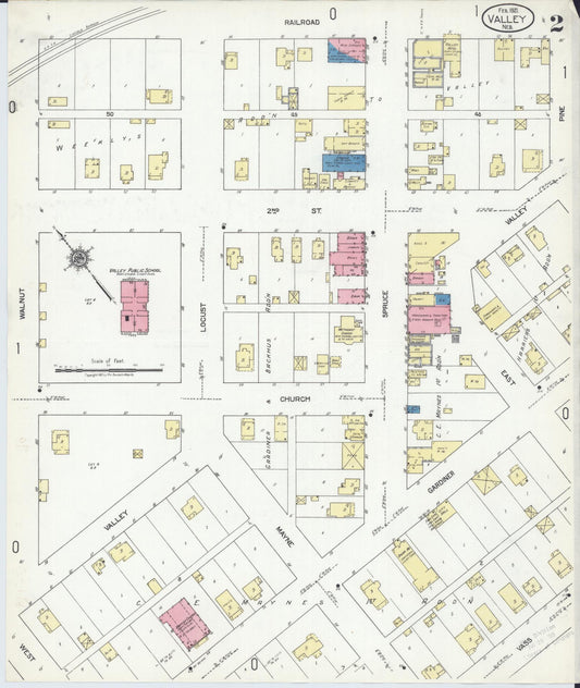 Sanborn Fire Insurance Map from Valley, Douglas County, Nebraska (1921), Sheet #0002 - Historic Sanborn Fire Insurance Map Print, vintage old map wall art, antique decor, genealogy gift, Nebraska Nebraska map