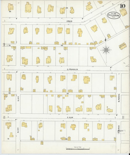Sanborn Fire Insurance Map from Hillsboro, Hill County, Texas (1905), Sheet #0010 - Historic Sanborn Fire Insurance Map Print, vintage old map wall art, antique decor, genealogy gift, Texas Texas map