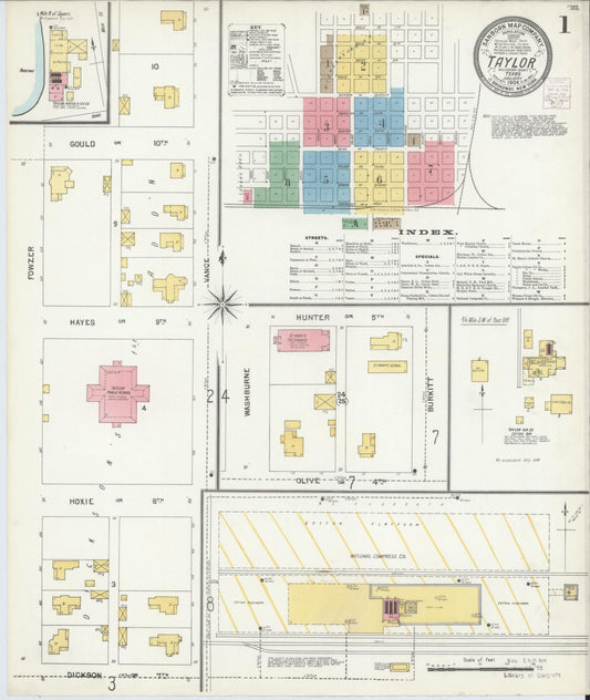 Sanborn Fire Insurance Map from Taylor, Williamson County, Texas (1904), Sheet #0001 - Complete Map Set gallery image, historic Sanborn map, vintage wall art, Texas Texas