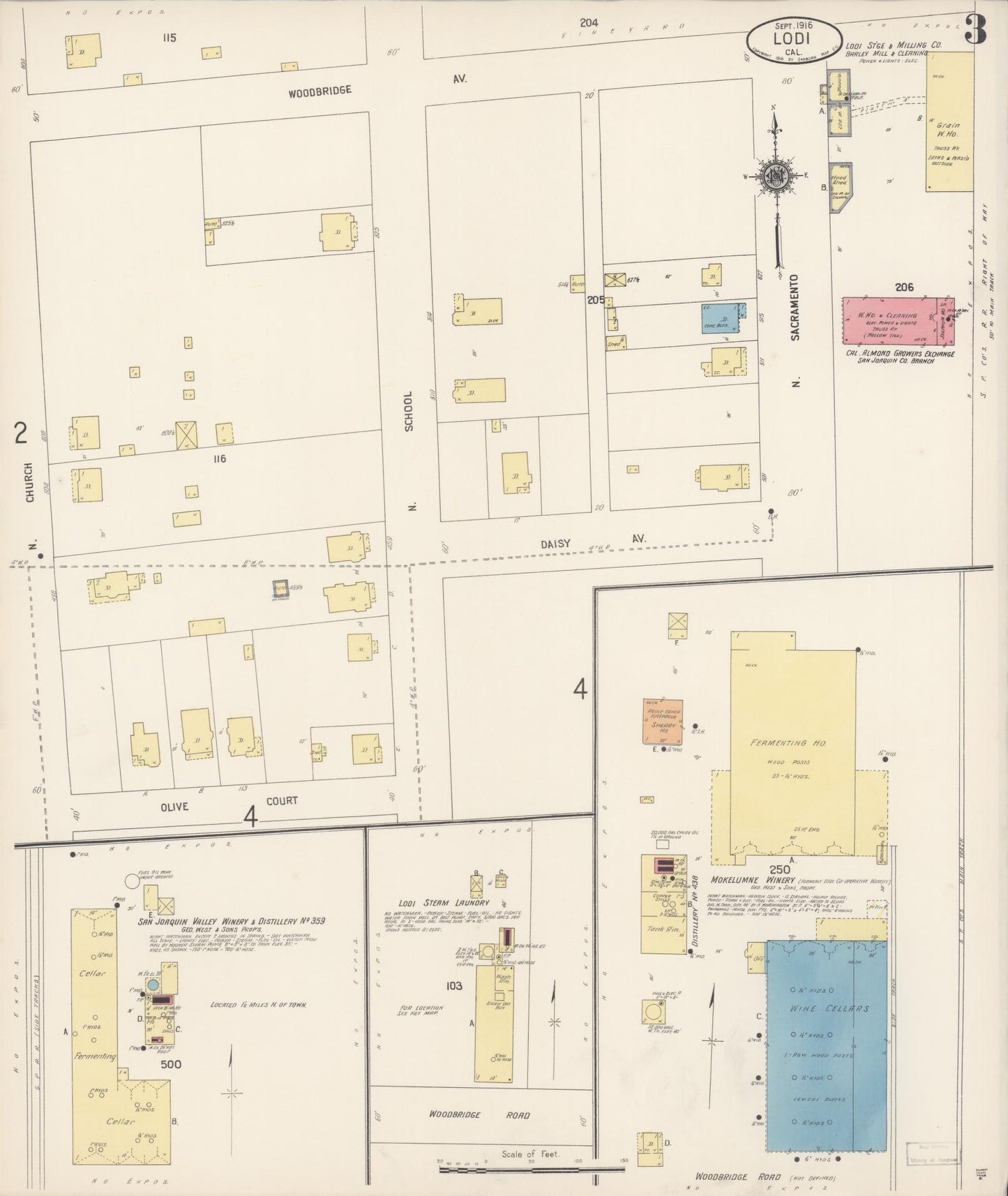 Sanborn Fire Insurance Map from Lodi, San Joaquin County, California (1916), Sheet #0003 - Historic Sanborn Fire Insurance Map Print, vintage old map wall art, antique decor, genealogy gift, California California map