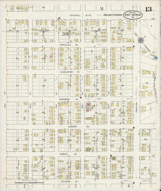 Sanborn Fire Insurance Map from Port Arthur, Jefferson County, Texas (1915), Sheet #0013 - Historic Sanborn Fire Insurance Map Print, vintage old map wall art, antique decor, genealogy gift, Texas Texas map