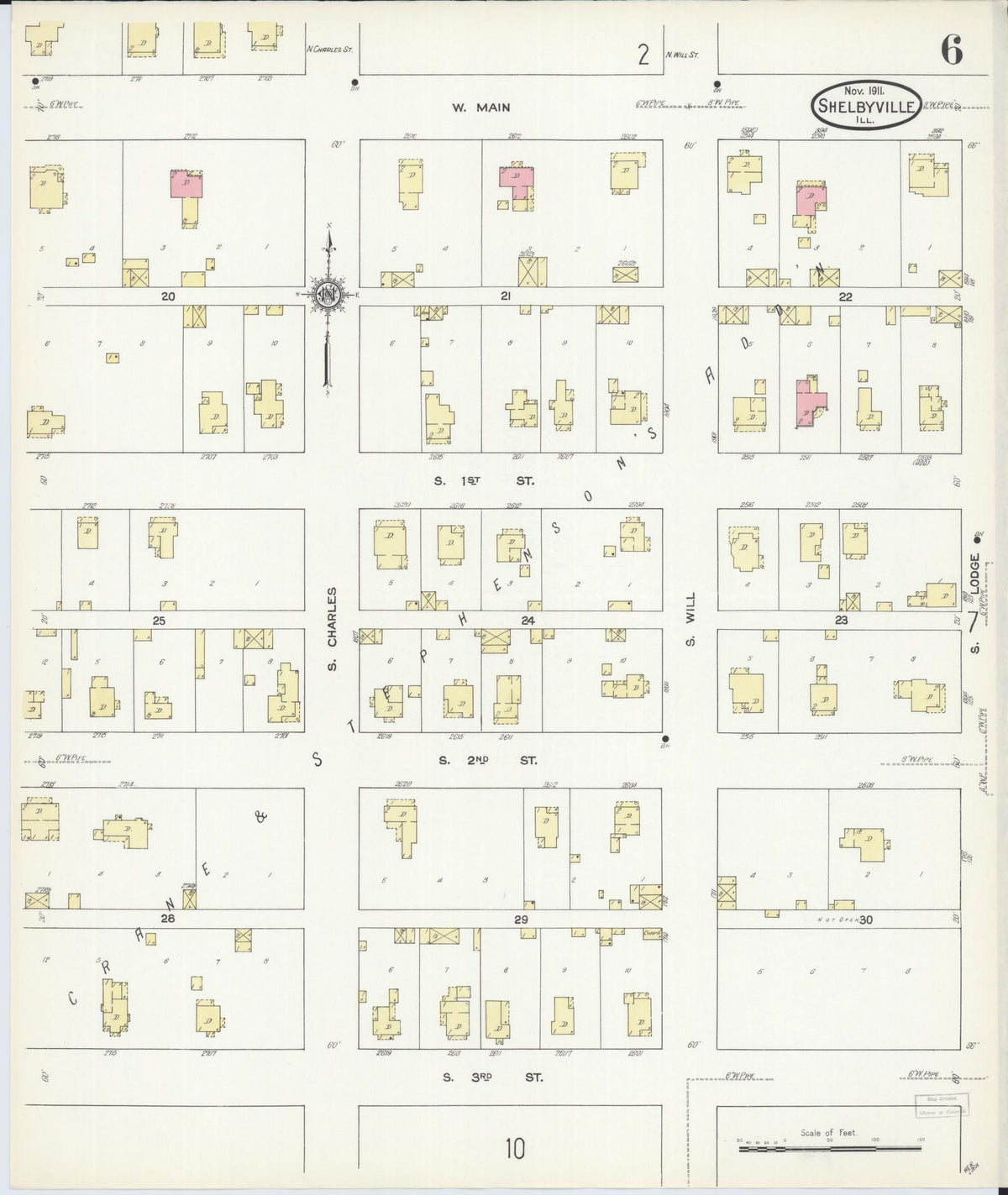 Sanborn Fire Insurance Map from Shelbyville, Shelby County, Illinois (1911), Sheet #0006 - Complete Map Set gallery image, historic Sanborn map, vintage wall art, Illinois Illinois