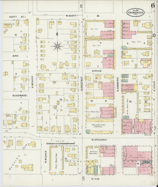 Sanborn Fire Insurance Map from Gainesville, Cooke County, Texas (1897), Sheet #0006 - Historic Sanborn Fire Insurance Map Print, vintage old map wall art, antique decor, genealogy gift, Texas Texas map