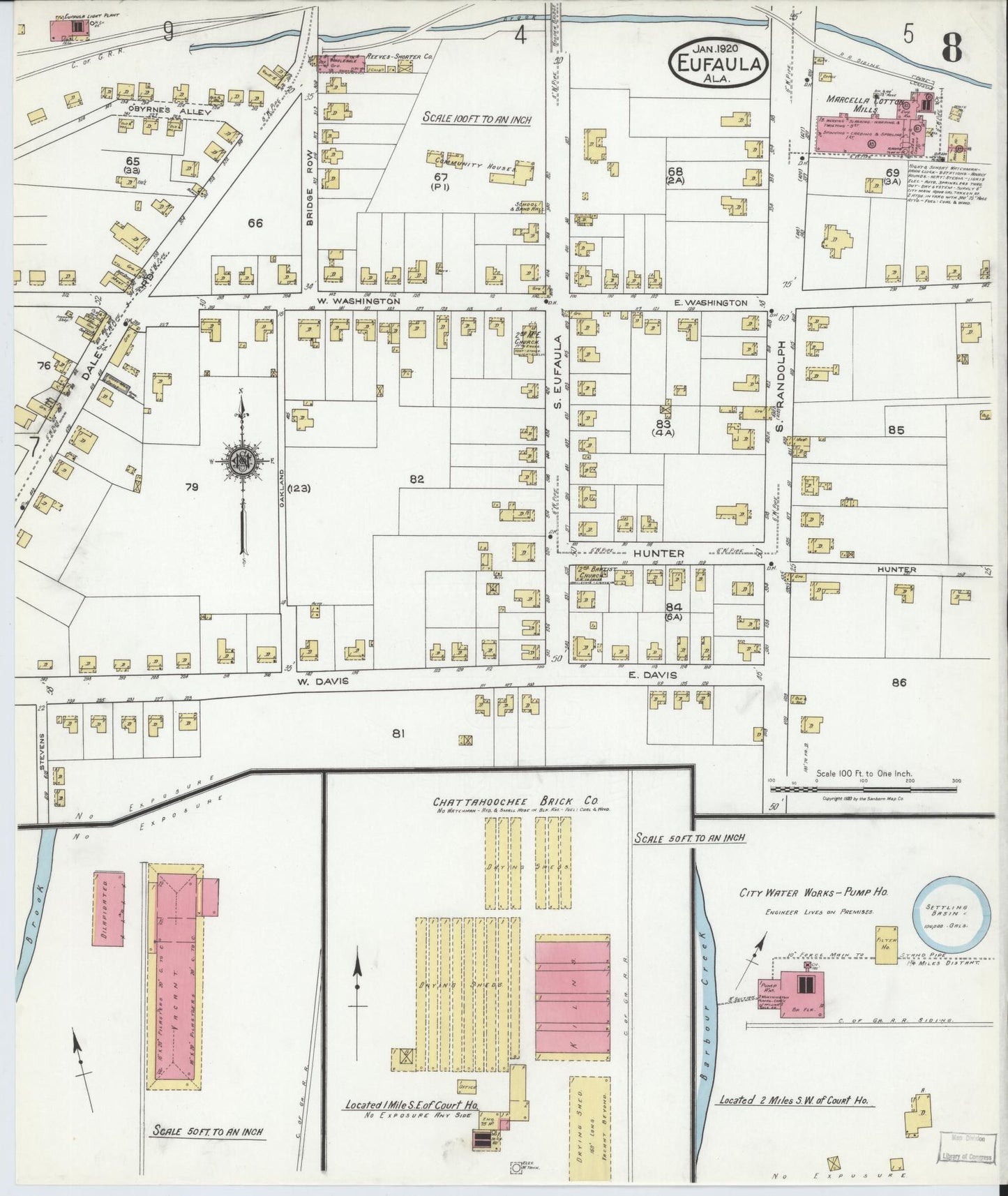 Sanborn Fire Insurance Map from Eufaula, Barbour County, Alabama (1920), Sheet #0008 - Historic Sanborn Fire Insurance Map Print, vintage old map wall art, antique decor, genealogy gift, Alabama Alabama map