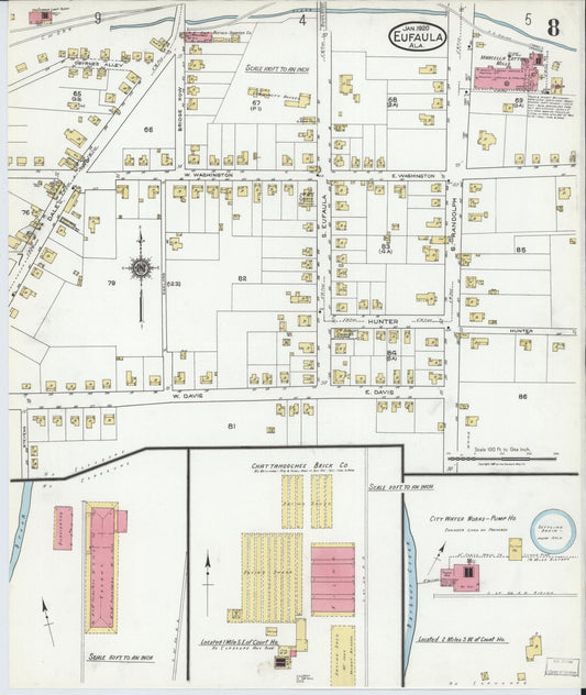 Sanborn Fire Insurance Map from Eufaula, Barbour County, Alabama (1920), Sheet #0008 - Historic Sanborn Fire Insurance Map Print, vintage old map wall art, antique decor, genealogy gift, Alabama Alabama map