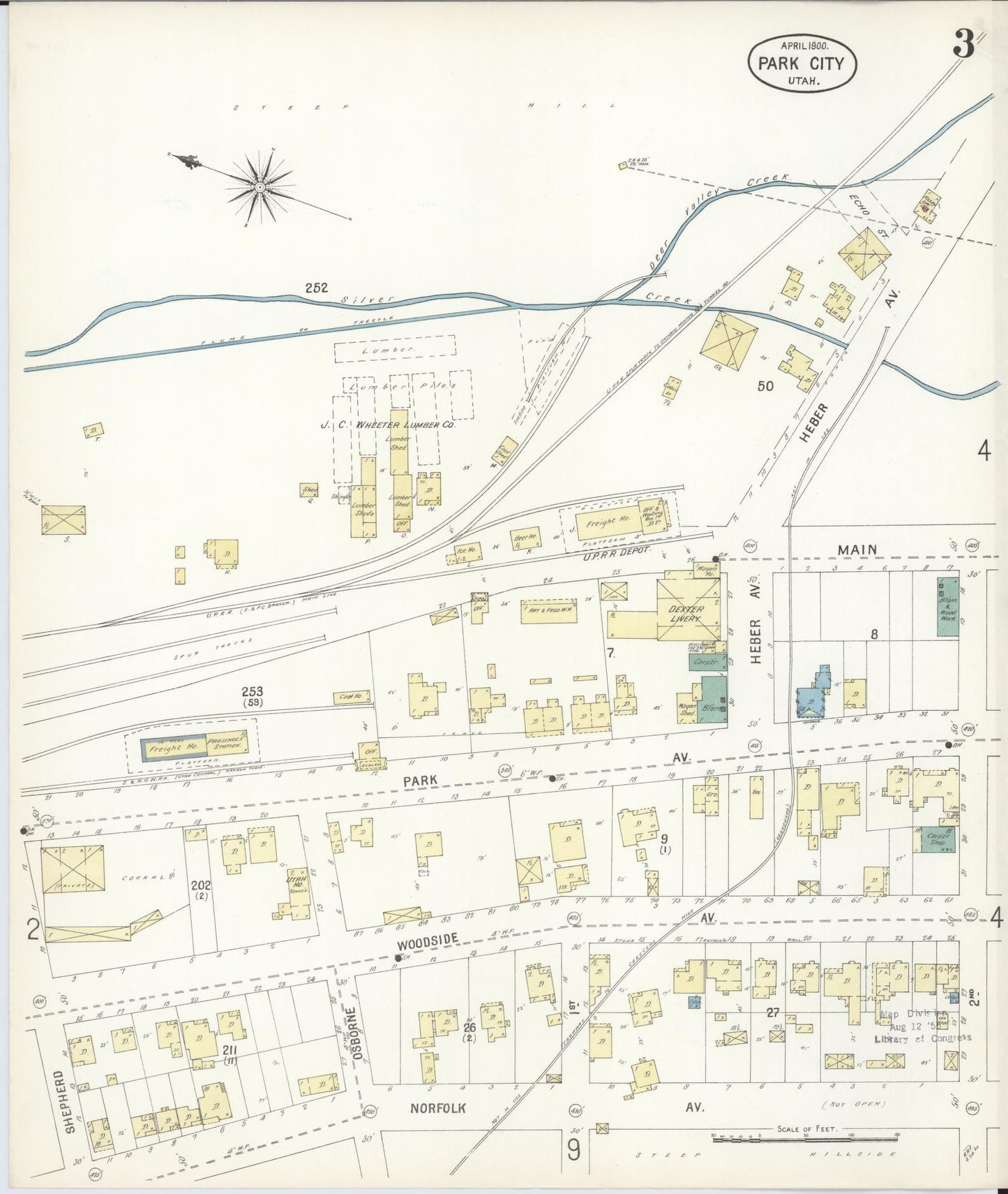 Sanborn Fire Insurance Map from Park City, Summit County, Utah (1900), Sheet #0003 - Complete Map Set gallery image, historic Sanborn map, vintage wall art, Utah Utah