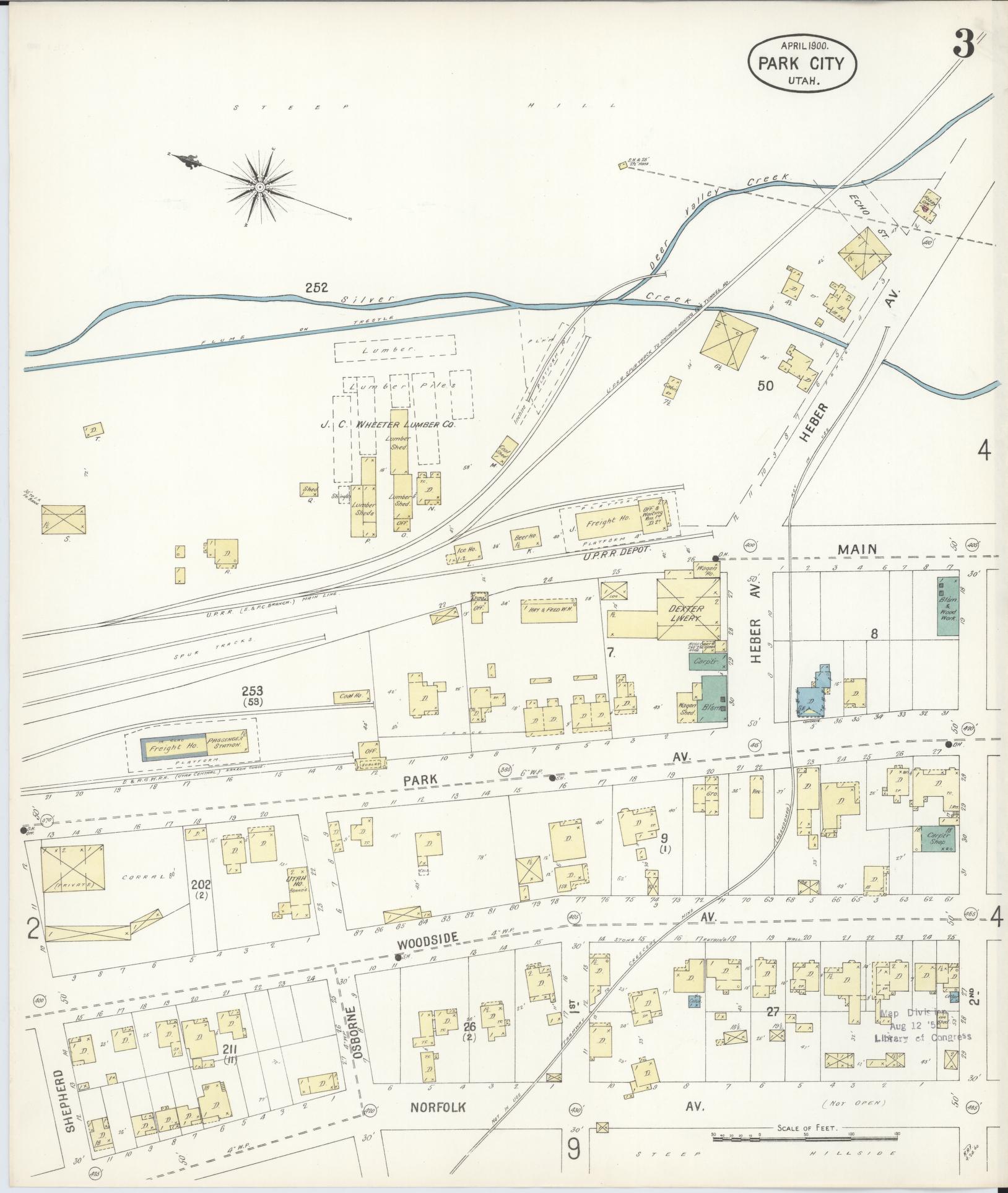 Sanborn Fire Insurance Map from Park City, Summit County, Utah (1900), Sheet #0003 - Complete Map Set gallery image, historic Sanborn map, vintage wall art, Utah Utah