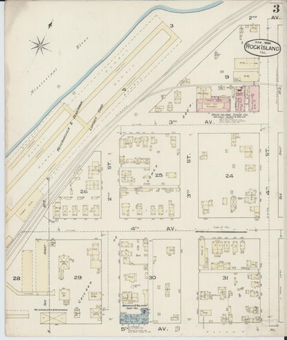 Sanborn Fire Insurance Map from Rock Island, Rock Island County, Illinois (1886), Sheet #0003 - Complete Map Set gallery image, historic Sanborn map, vintage wall art, Illinois Illinois