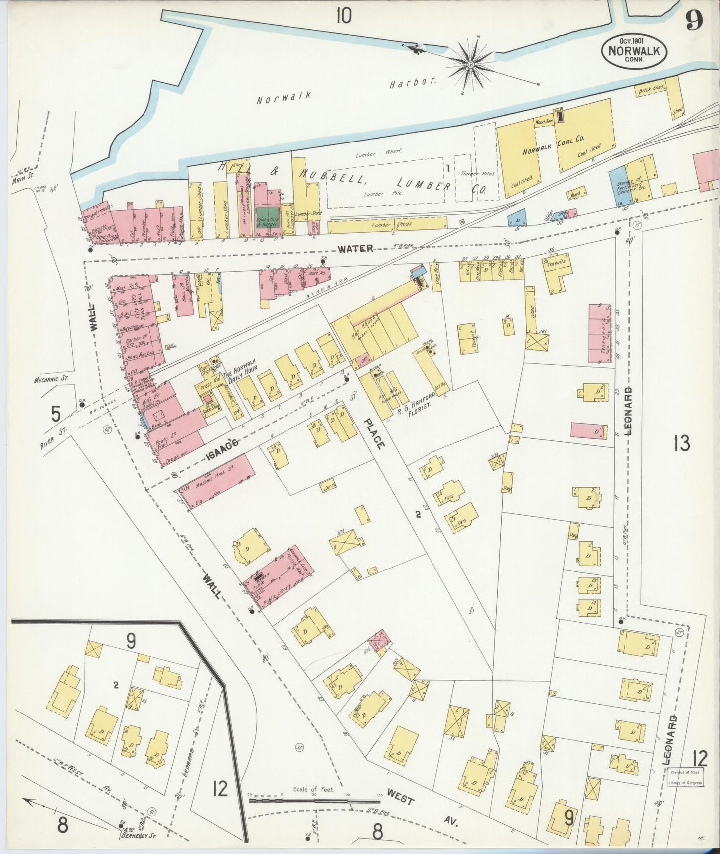 Sanborn Fire Insurance Map from Norwalk, Fairfield County, Connecticut (1901), Sheet #0009 - Complete Map Set gallery image, historic Sanborn map, vintage wall art, Connecticut Connecticut