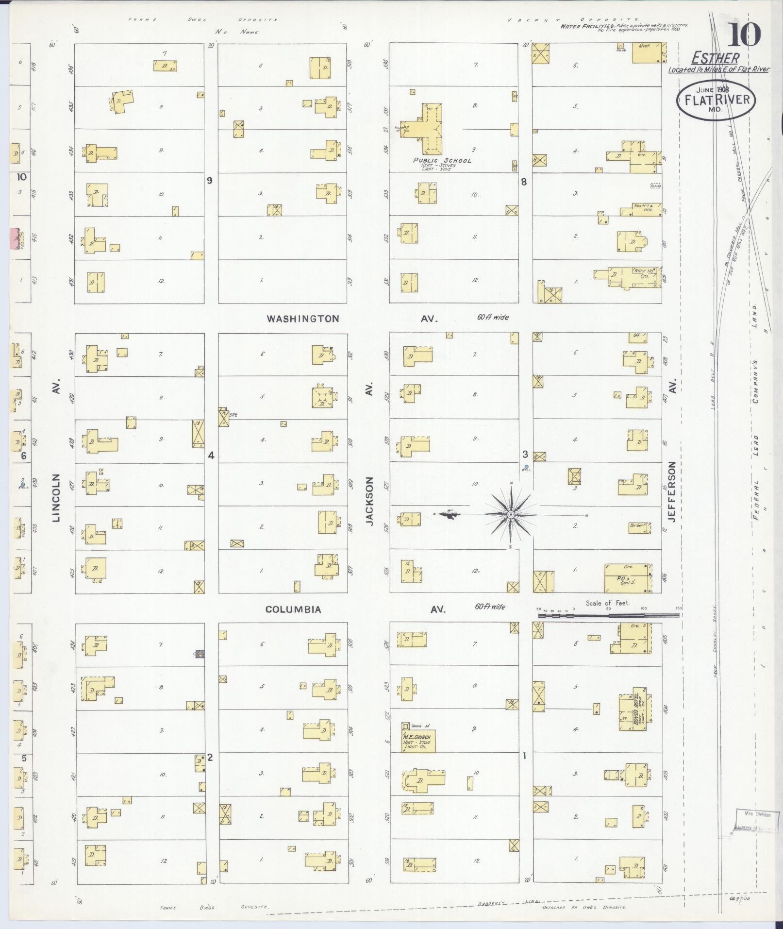 Sanborn Fire Insurance Map from Flat River, Saint Francois County, Missouri (1908), Sheet #0010 - Historic Sanborn Fire Insurance Map Print, vintage old map wall art, antique decor, genealogy gift, Missouri Missouri map
