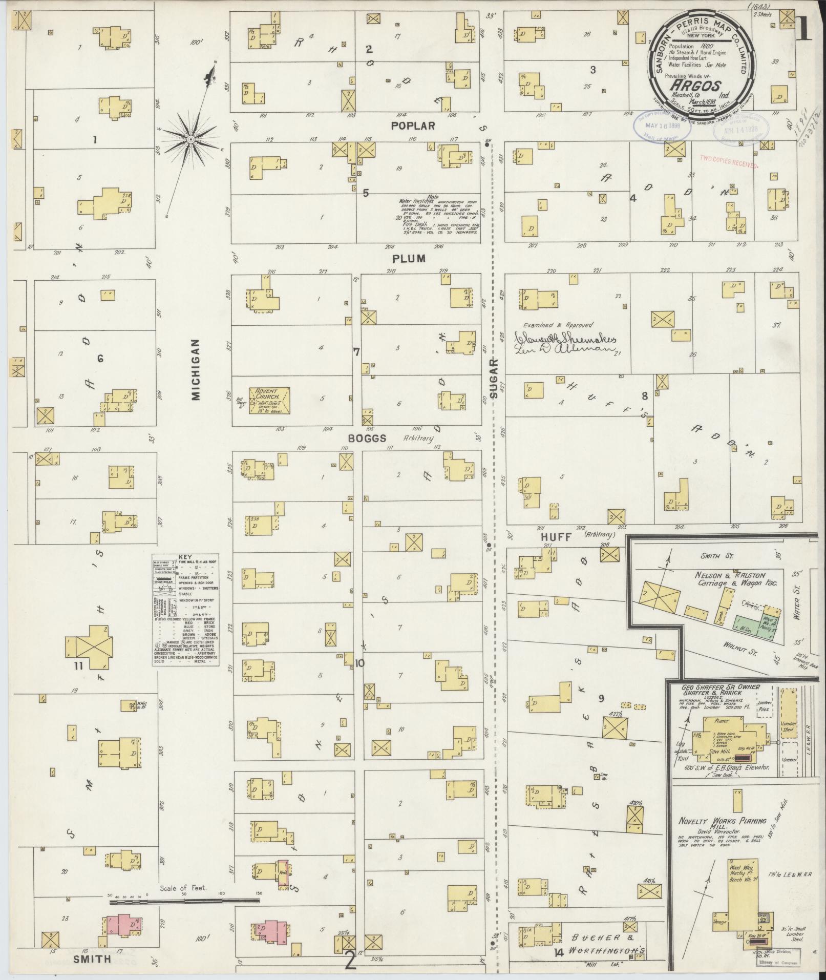 Sanborn Fire Insurance Map from Argos, Marshall County, Indiana (1898), Sheet #0001 - Historic Sanborn Fire Insurance Map Print, vintage old map wall art, antique decor, genealogy gift, Indiana Indiana map