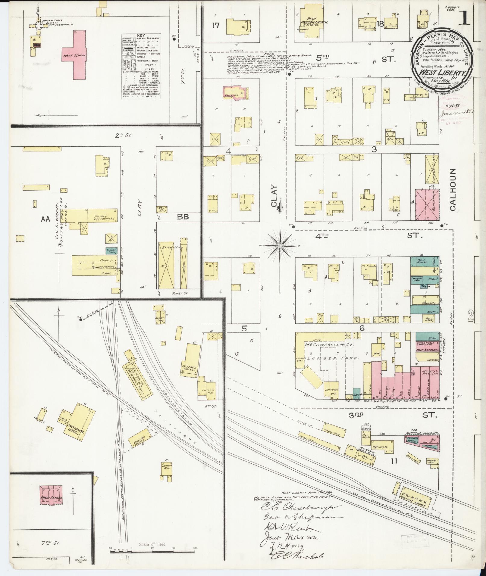 Sanborn Fire Insurance Map from West Liberty, Muscatine County, Iowa (1893), Sheet #0001 - Historic Sanborn Fire Insurance Map Print