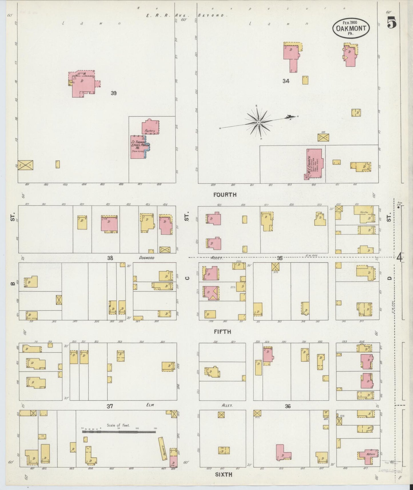 Sanborn Fire Insurance Map from Oakmont, Allegheny County, Pennsylvania (1900), Sheet #0005 - Complete Map Set gallery image, historic Sanborn map, vintage wall art, Pennsylvania Pennsylvania