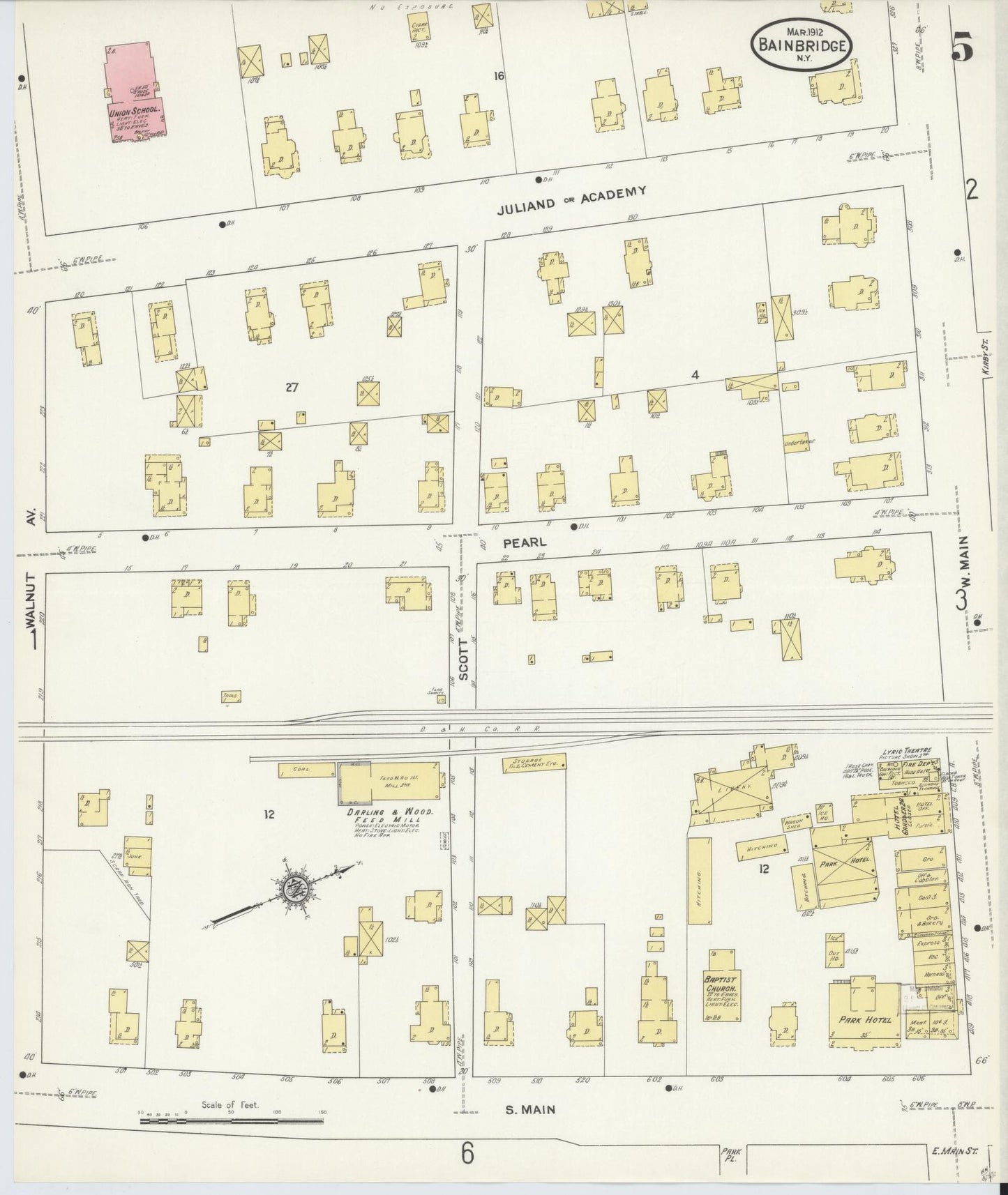 Sanborn Fire Insurance Map from Bainbridge, Chenango County, New York (1912), Sheet #0005 - Complete Map Set gallery image, historic Sanborn map, vintage wall art, New York New York