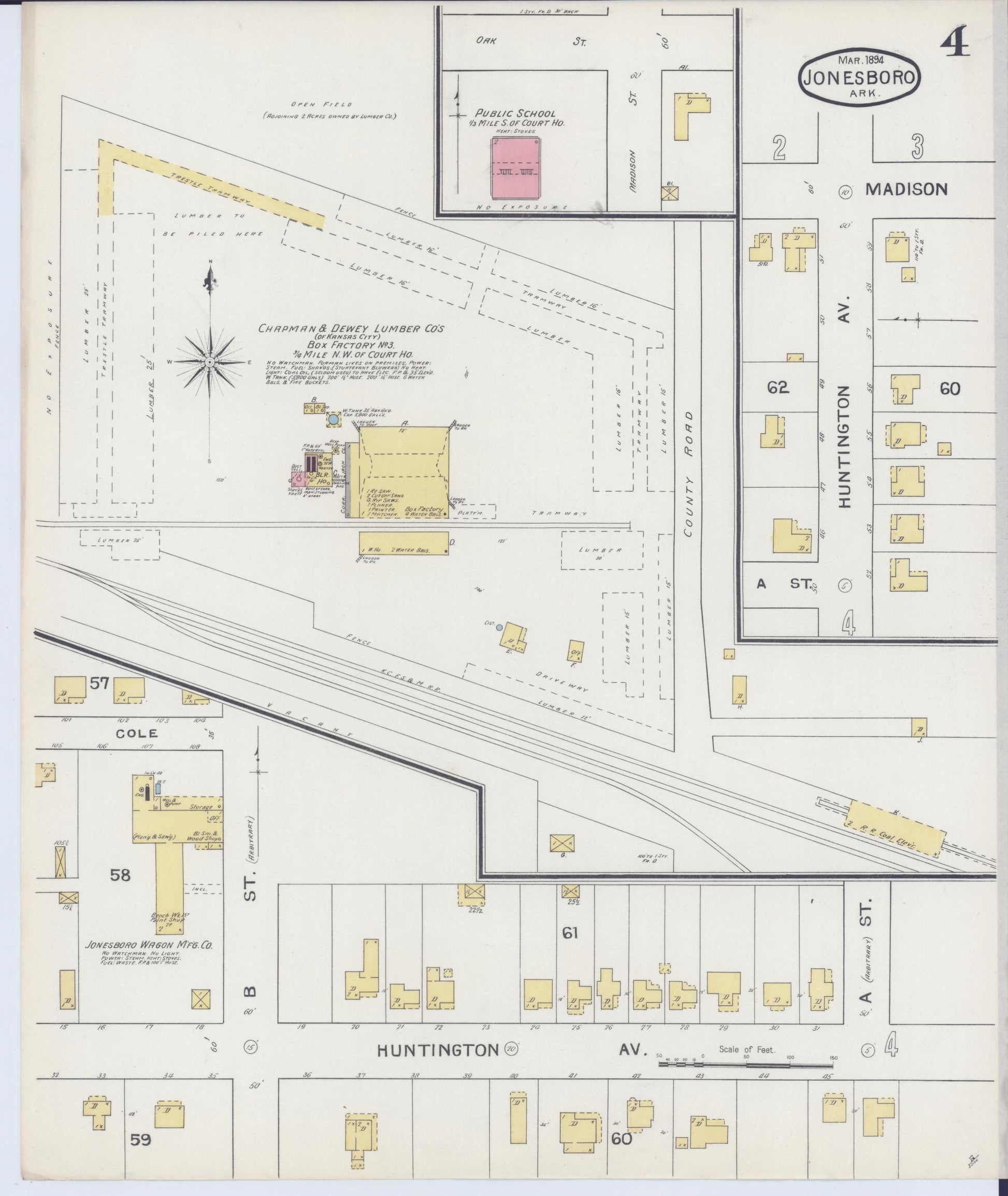 Sanborn Fire Insurance Map from Jonesboro, Craighead County, Arkansas (1894), Sheet #0004 - Complete Map Set gallery image, historic Sanborn map, vintage wall art, Arkansas Arkansas